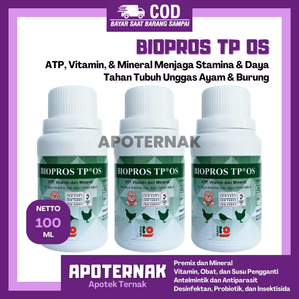 BIOPROS TP OS 100ml - ATP Vitamin Mineral Obat Daya Tahan Tubuh Ayam Unggas | Like Biosan Tp Oral