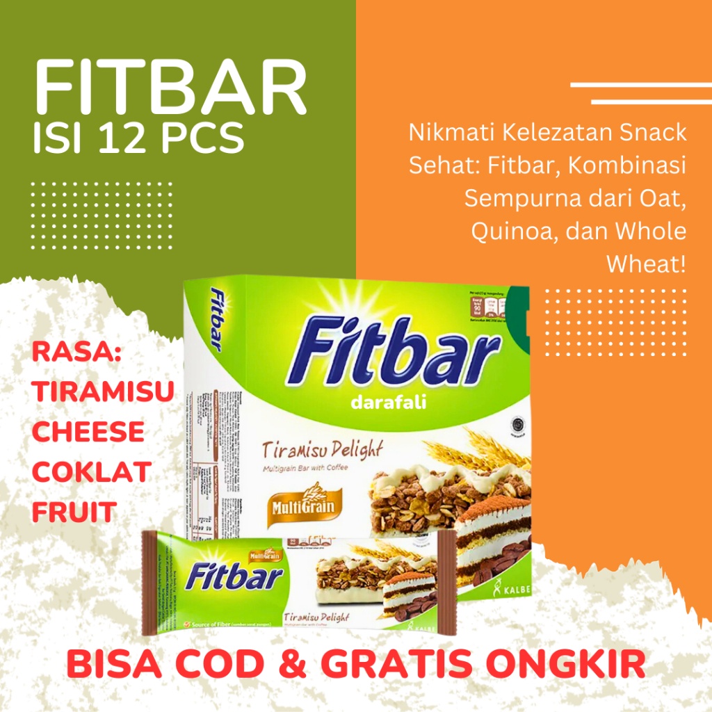 

Terbaru 12.12 Fitbar 1 Box Isi 12pcs | Cemilan | Camilan | Snack | Diet | Sehat | Rendah Kalori | Keju | Tiramisu | Coklat | Cokelat | Cheese | Grosir 