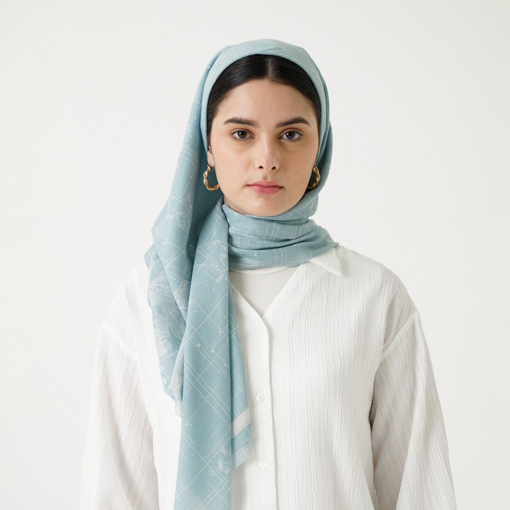 Queensland Premium Hijab Segi Empat Motif L03000023Q Powder Blue