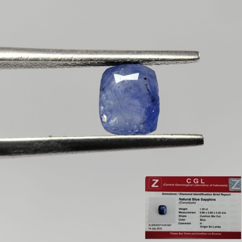 Natural blue sapphire 1.35ct memo cgl lab kode 1647