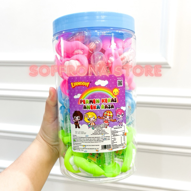 

Permen Keras Aneka Rasa Hard candy bentuk gigi 1 toples isi 50 pcs ready stock makassar