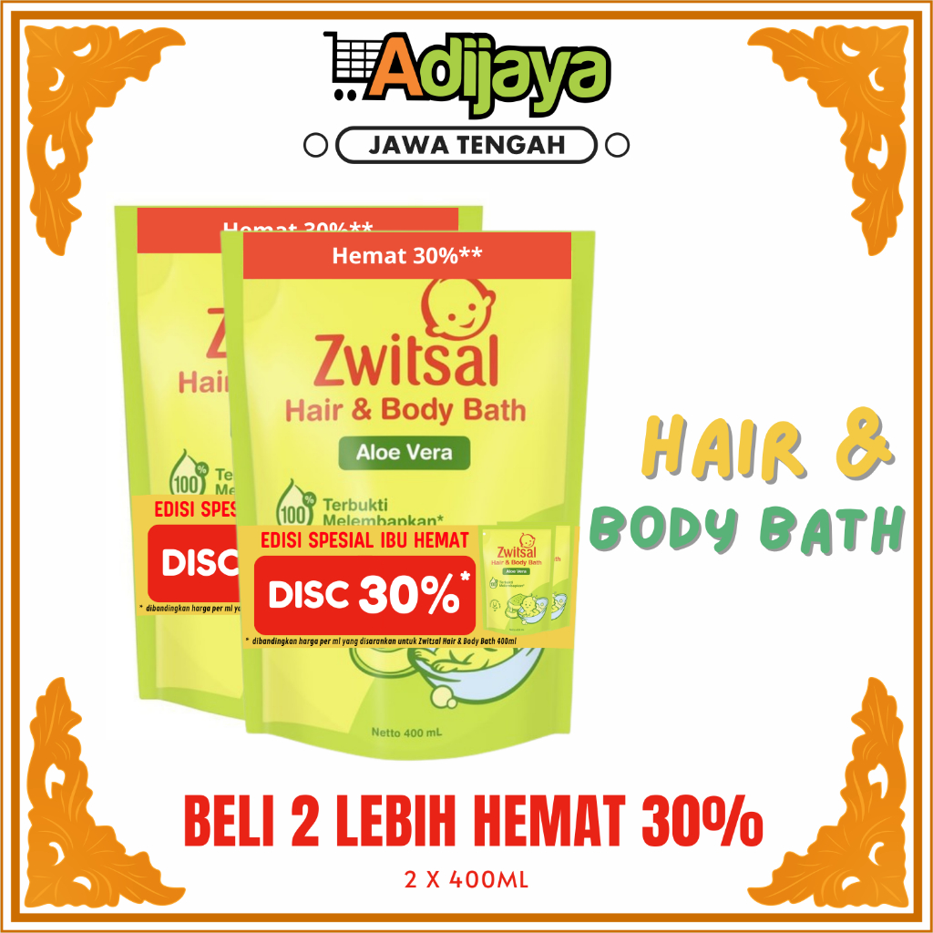 PAKET EKONOMIS Zwitsal Baby Bath Hair And Body Natural Aloe Vera 400ml x 2 - Sabun Bayi Sabun dan Sh