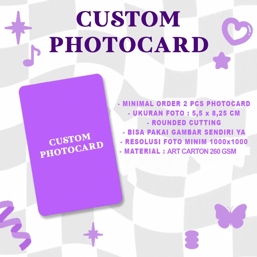 

SUNOPY - Custom Photocard / Photocard Desain Sendiri / Gambar Sendiri / Bebas Foto / Minimal Order 2pcs / Terlaris