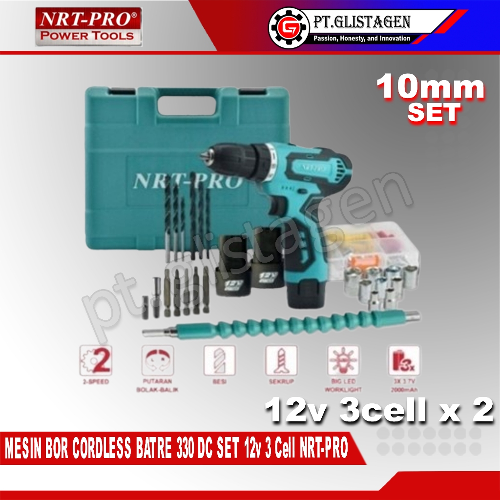 NRT-PRO 330 SET Bor Tangan Cordless Batre Baterai 12V 330 SET ( Lengkap )