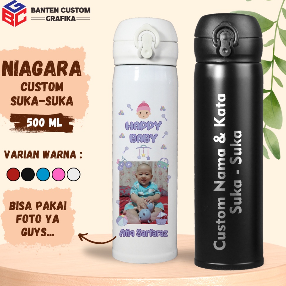 

11.11 STOK READY Souvenir Botol Tumber Niagara Custom Desain Grafir Nama dan Print Poto Suka suka