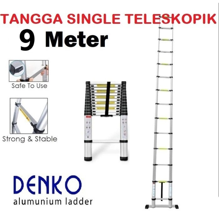 DENKO Tangga Teleskopik 9 Meter Single Telescopic Ladder Tangga 9m / 9 m