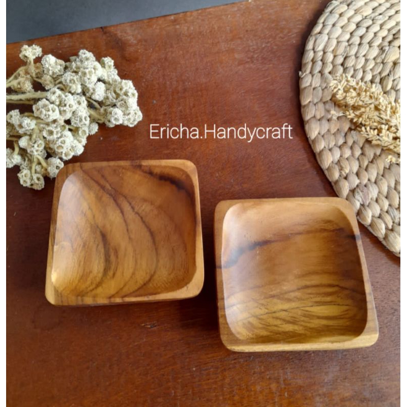 piring kotak kayu jati 8cm/piring saji/piring sambal kayu jati