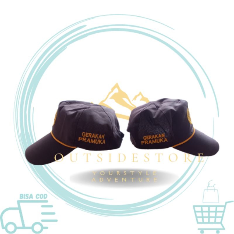 topi pramuka lis kuning bordir kanan kiri topi gerakan pramuka