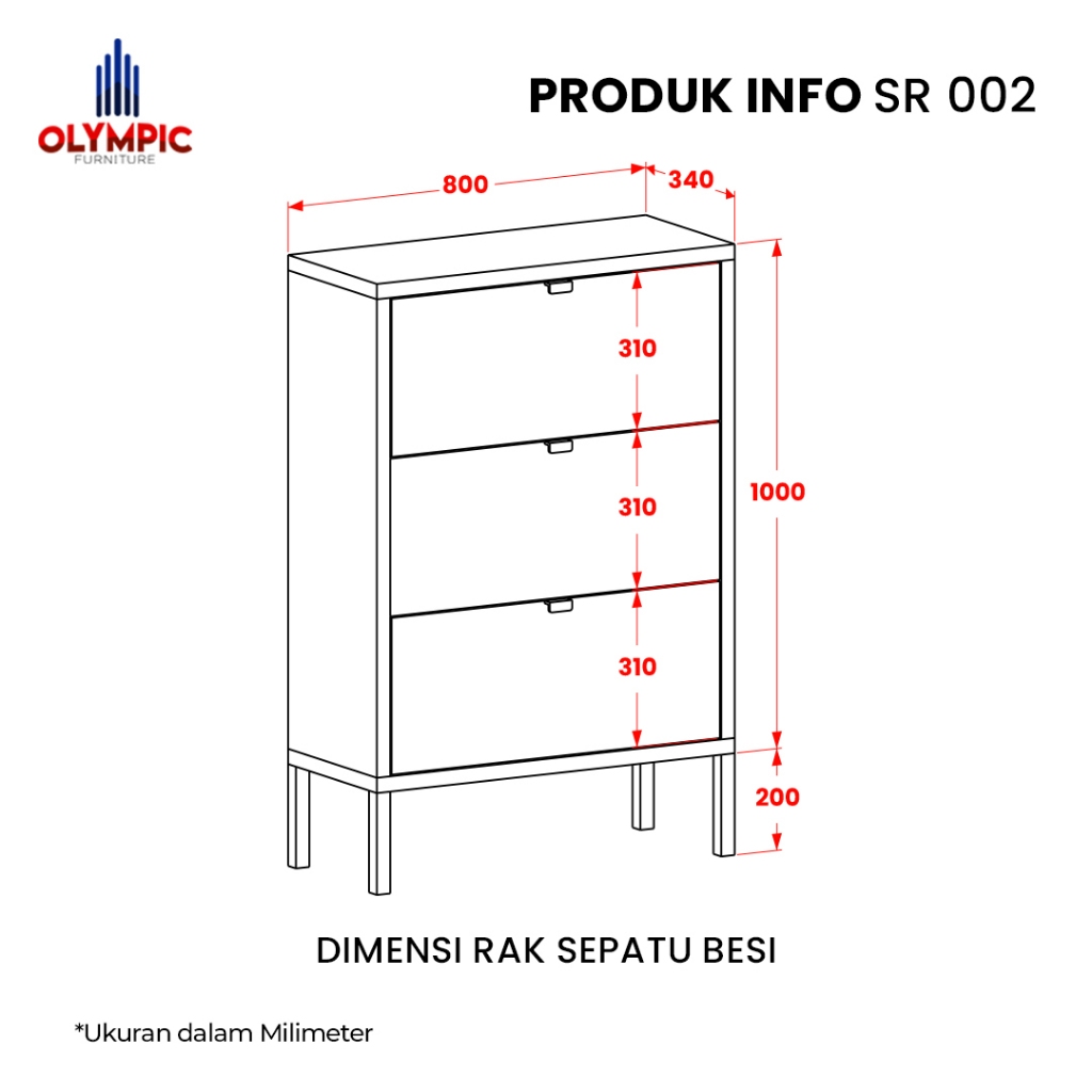 Olympic SR002 / Olympic Rak Sepatu Besi 3 laci / Putih Modern Minimalis