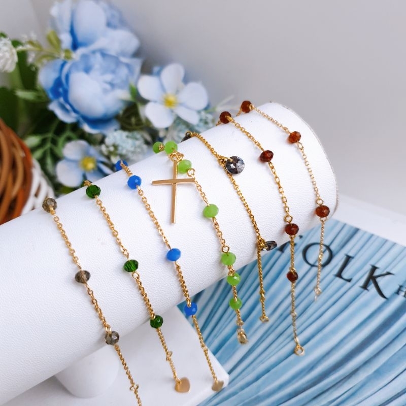 gelang rantai kombinasi manik emas muda kadar 8k/375%