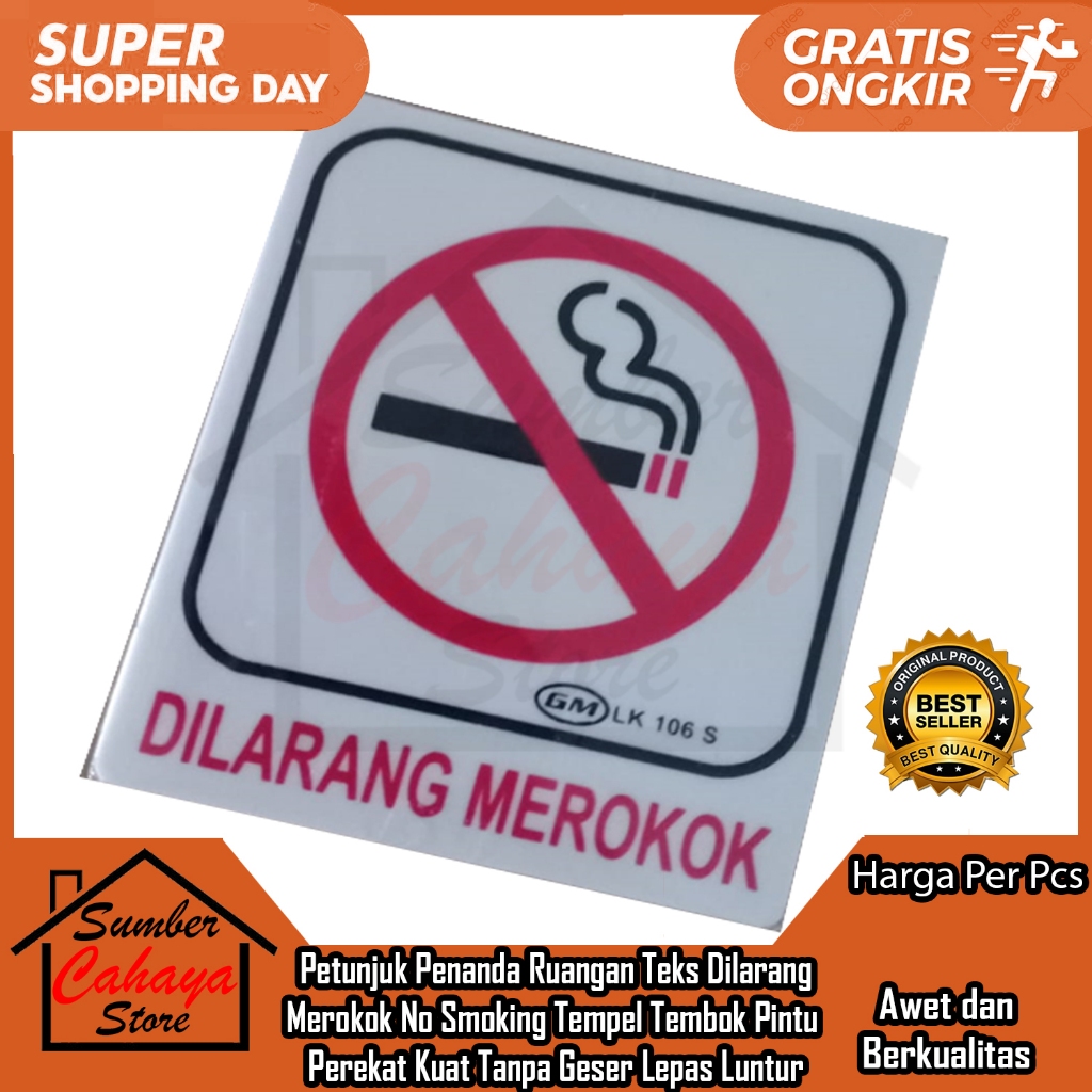 

Sticker Papan Stiker Petunjuk Penanda Symbol Logo Dekorasi Ruangan Teks Dilarang Merokok No Smoking Tempel Tembok Pintu Perekat Nama Restoran Kafe Rumah Sakit Kantor Kuat Tanpa Geser Lepas GM Akrilik Acrylic Perekat Tempelkan Bahan Kaca