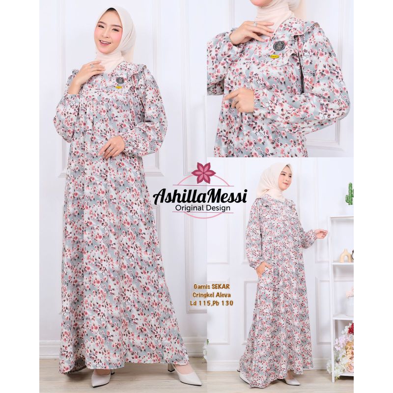 BISA [COD] Gamis Midi Dress/Gamis Motif Bunga Midi Dress