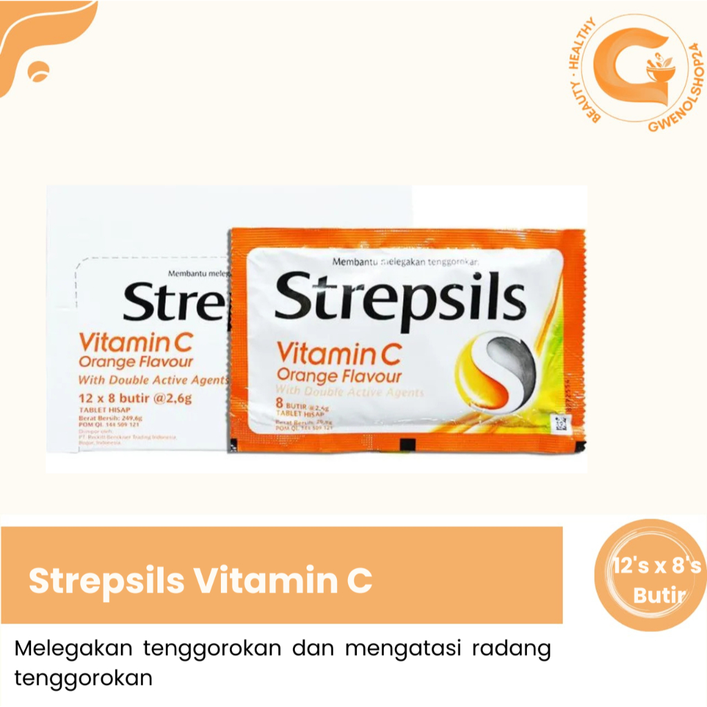 

Strepsils Vitamin C Orange Flavour Box 12 x 8 Tablet / Pelega Tenggorokan