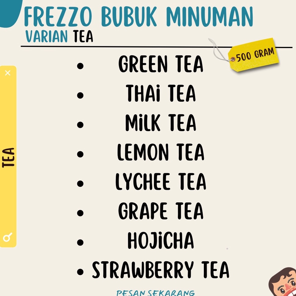 

WT100 500 Gram Bubuk Minuman Frezzo Varian Teh / Frezzo Powder / Bubuk Minuman Aneka Rasa bpkrk