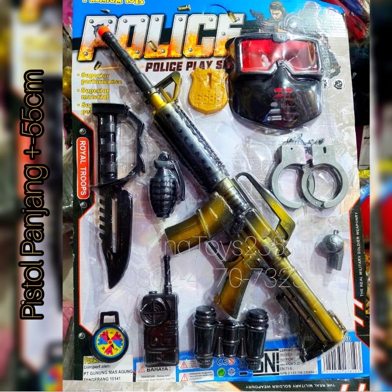 Mainan Anak Pistol Panjang Set Borgol Topeng Pelindung Cops Polisi Police Tentara Pisau Palsu Bom Gr