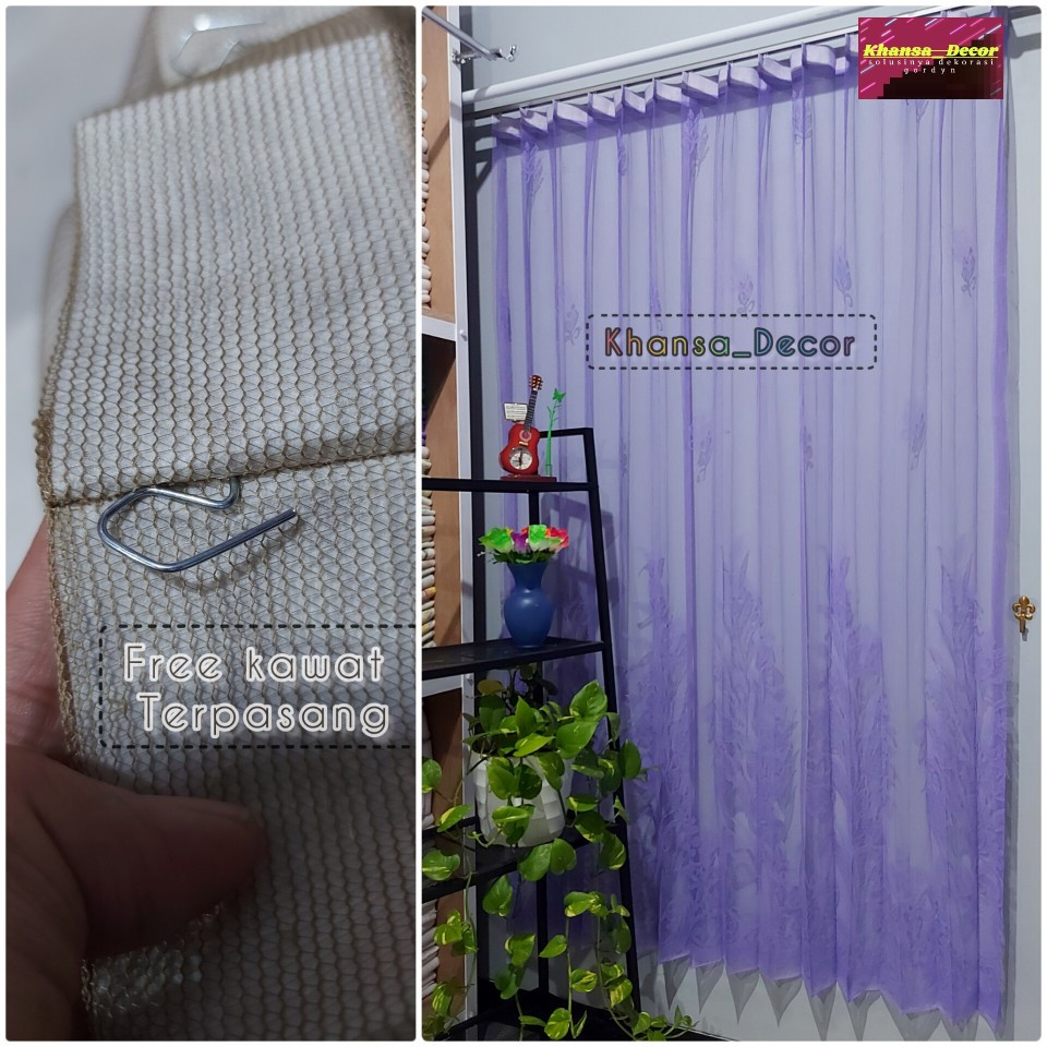 Gorden Vitrase Polos Bunga Tulip Ungu Tirai Puring Jendela Minimalis