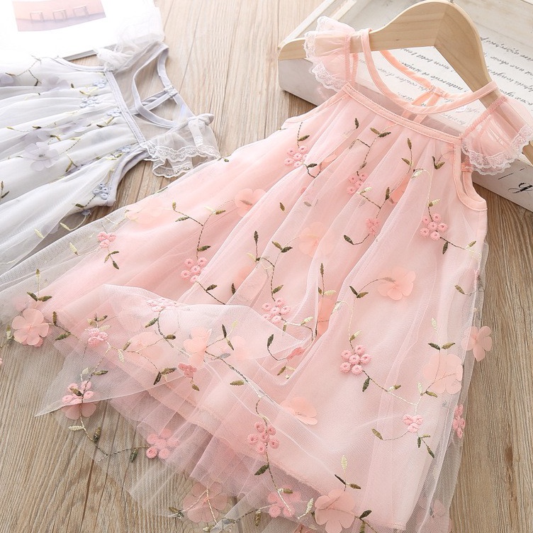 BPRQ3957 ✓ DR45-Dress Anak Perempuan Gaun Pesta Bunga Bordiran Mewah