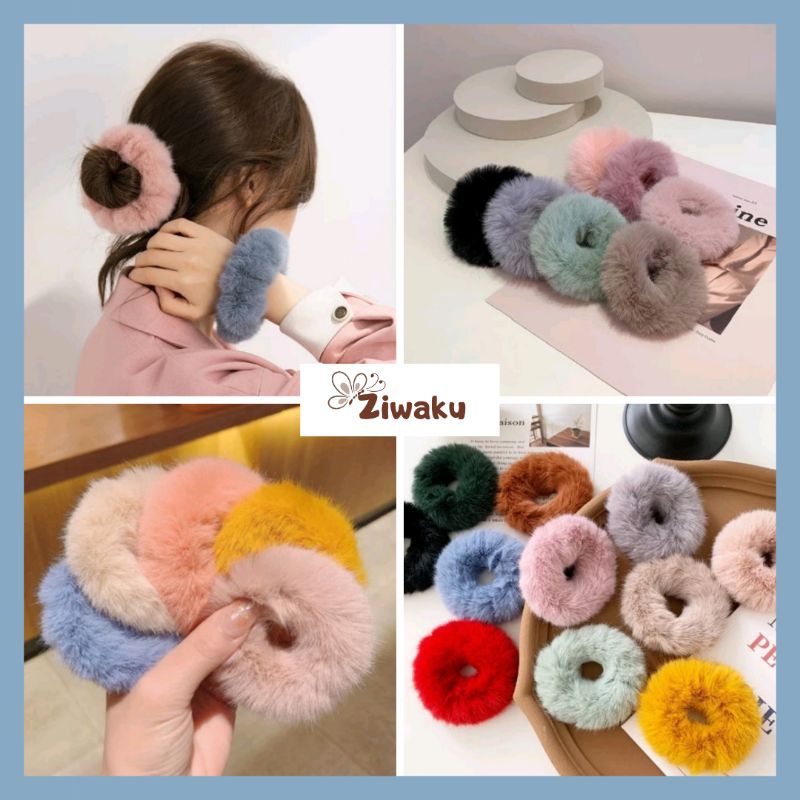 Ikat rambut crunchy BULU Tali rambut Korea kuncir Ziwaku