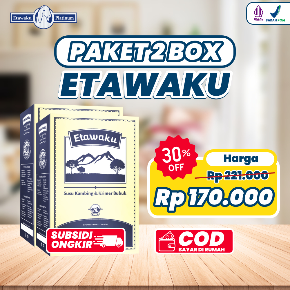 

ETAWAKU PLATINUM PAKET 2 BOX SUSU KAMBING ETAWA UNTUK KESEHATAN PERNAFASAN ASMA BEBAS SESAK NAFAS SEGALA USIA TANPA BAHAN KIMIA HALAL BPOM COD FREE ONGKIR