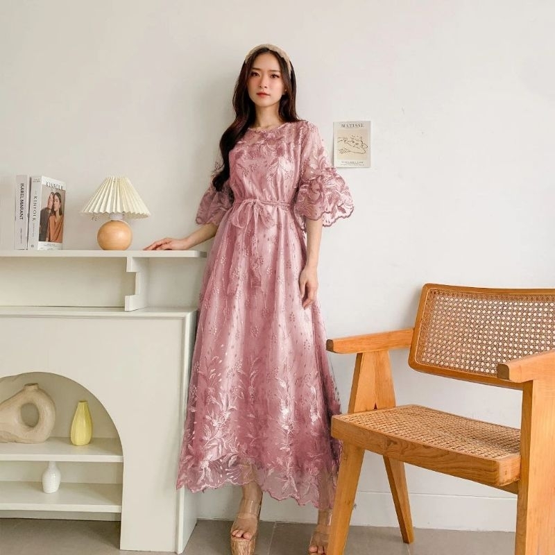 Dress Daniela Dress Pesta Wanita‼️Bahan Brokat Tile Import