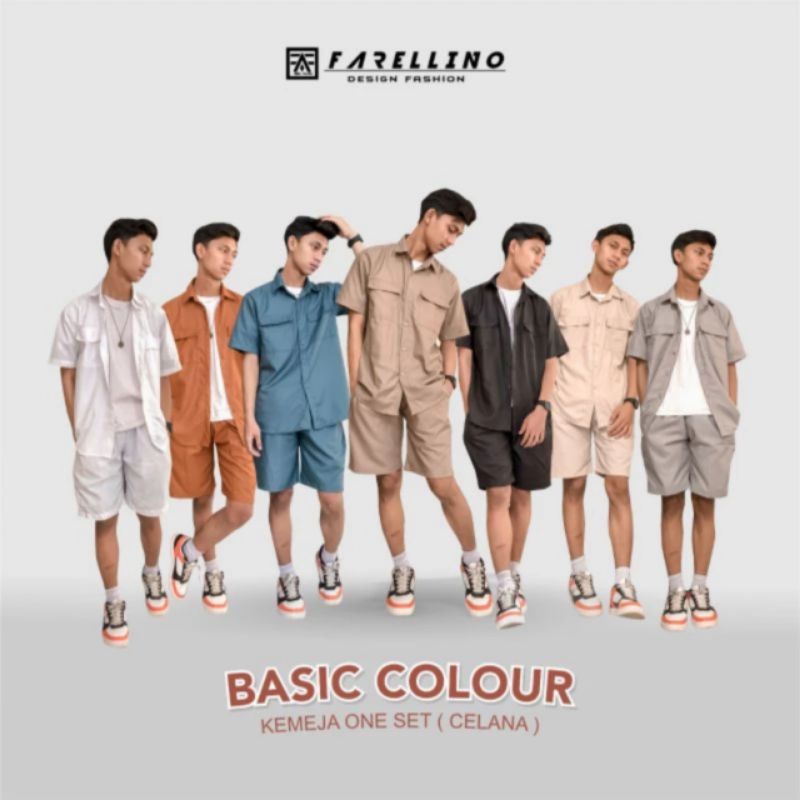 Baju stelan Pria Satu Set Celana Pendek Dengan Kemeja Lengan Pendek Outfit Cowo Kekinian