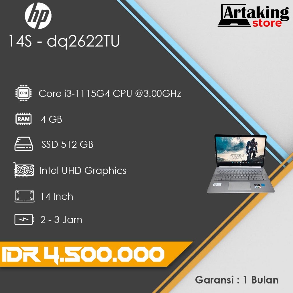 Laptop HP 14s - dq2622TU - Core i3 - SSD 512 gb