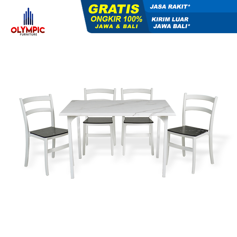 Olympic Dinning Table / Meja Makan Kayu Include 4 Kursi / DTM MARBLE