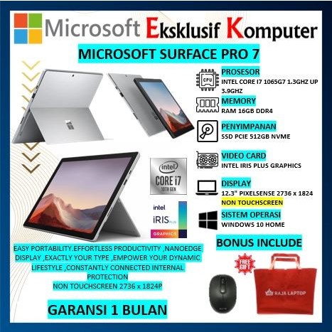 microsoft surface pro 7 intel i7 ram 16gb ssd 512gb 12.3 silver