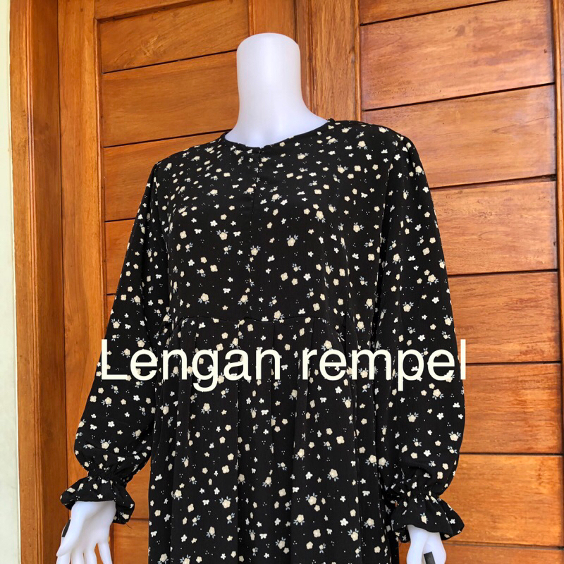 MURAH Natalia Dress Gamis Busui Bahan Yoryu Crinkle Motif Bunga Kecil Dewasa Remaja