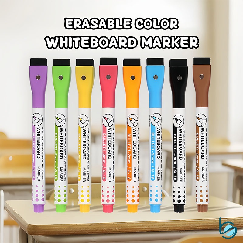 

Spidol Papan Tulis Ujung Penghapus Magnet/Color Whiteboard Marker 8 Warna Magnetic - Best Stationary