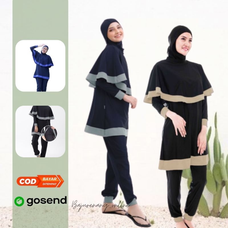 Baju Renang Wanita Perempuan Muslim Muslimah Syari Polos atas bawah celana aladin model rompi Edora 