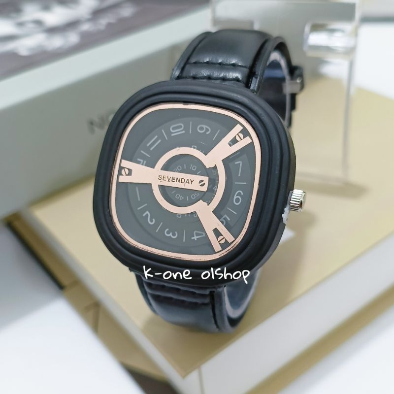 JAM TANGAN PRIA ANALOG TALI KULIT SINTETIS KOTAK ANGKA TER