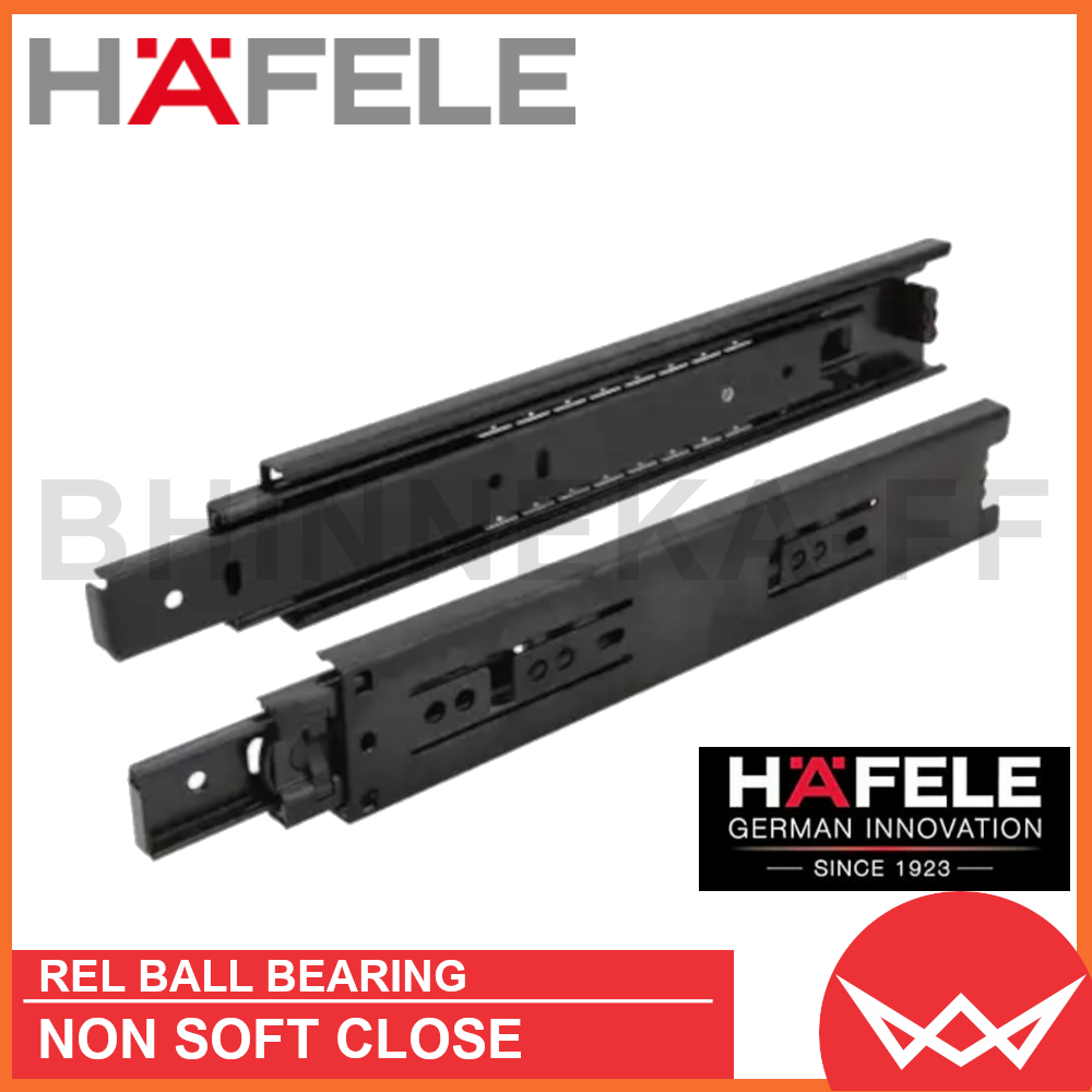 REL LACI SAMPING HAFELE RUNNER FULL EXTENSION NON SOFT CLOSE HITAM 250MM (431.23.370) HARGA 1 PSG