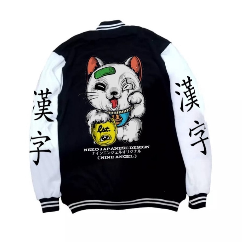 Jaket Sukajan Baseball Kucing Neko / Jaket Bomber Sukajan Jepang Cospalay Anime Pria Wanita