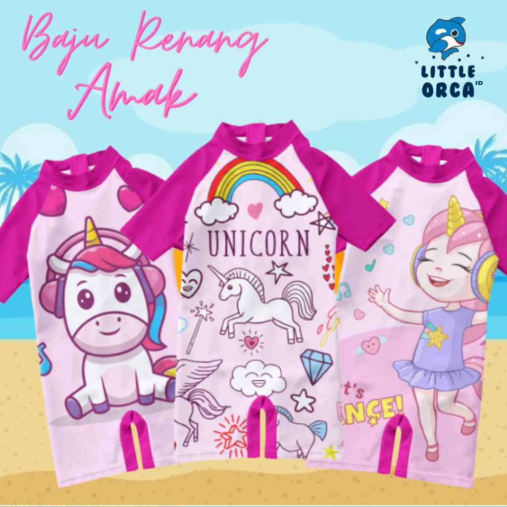 Setelan Kostum Baju Atasan Diving Pakaian Renang Motif Anak Anak Bayi Perempuan Laki Laki Cowok Cewe