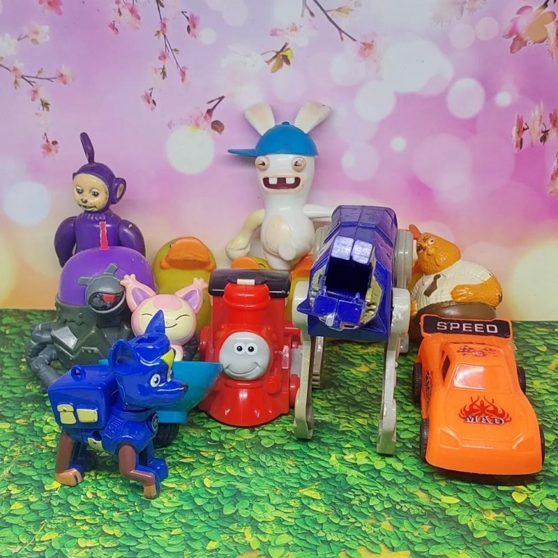 Set 10 pcs mainan preloved mcd,pokemon,thomas mcd,megazord no brand,tinky winky,pow patrol happy mea
