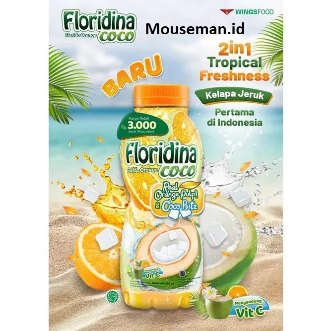 

FLORIDINA Orange COCO Minuman Siap Minum Botol 350ML Kelapa Jeruk Real Orange Pulp & Coco Bitz