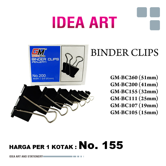 

Binder Clip GM No 155 (32mm) Klip Kertas Murah - 1 Kotak (12pc)