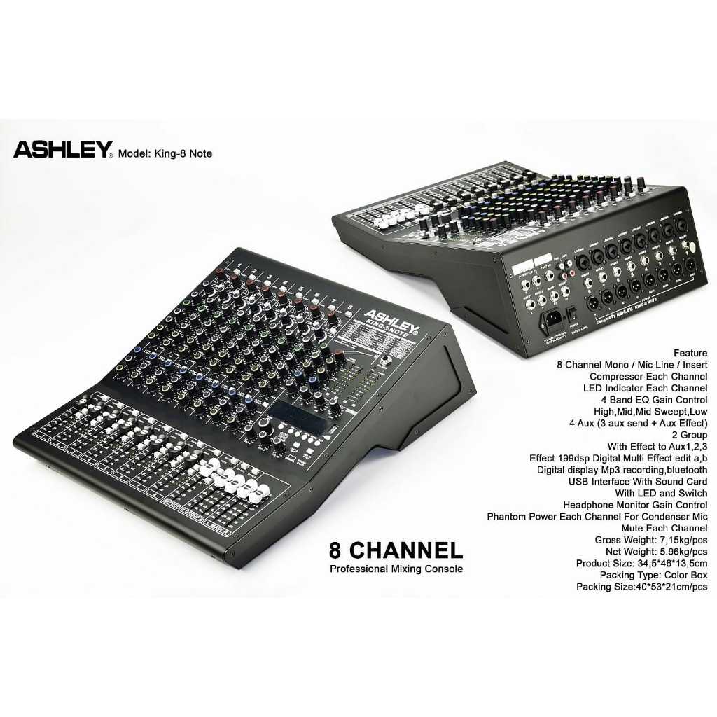 Mixer Ashley King 8 Note King8note Original 8 Channel Interface USB - Bluetooth