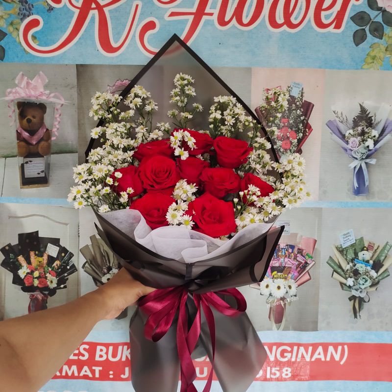 buket bunga mawar hidup mix pikok fresh flowers gift wisuda ulang tahun valentine