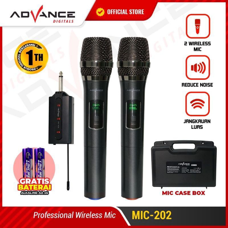 Mic Wireless+Receiver/Microphone Wireless  Advance 202/Mic Double Free Baterai dan Cover Mic