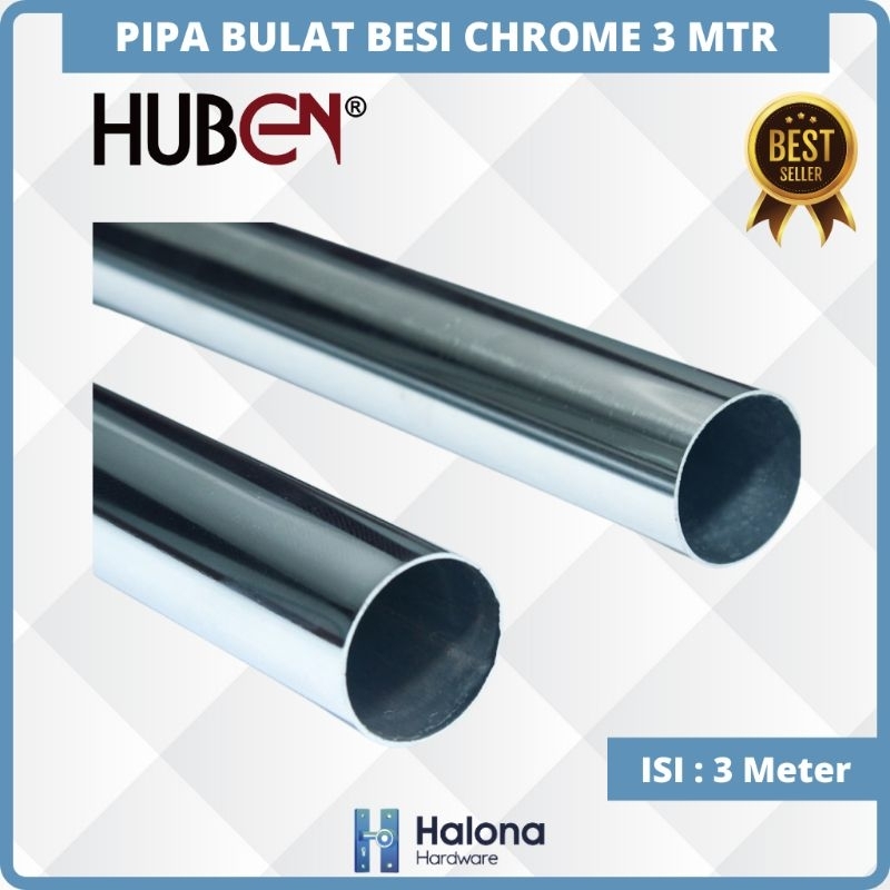 Huben Pipa Bulat Besi Chrome Gantungan Baju Lemari 1 inch