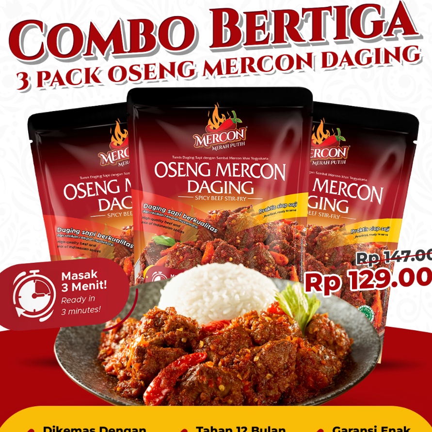 

GVMB0700 Terlaku.../ [GRATIS SAMBAL MERCON - 100 PEMBELI PERTAMA SAJA] Mercon Merah Putih - Hemat Combo Bertiga || 3 x Oseng Mercon Daging