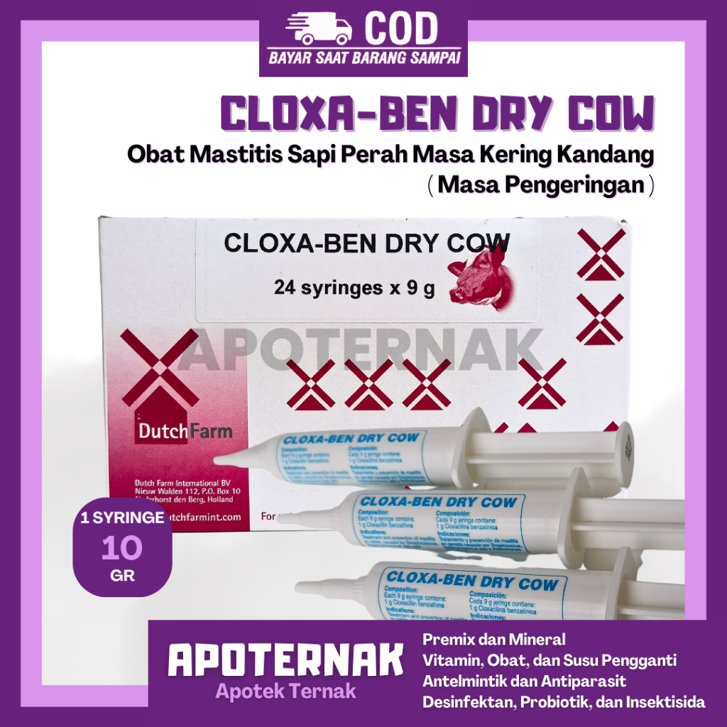 CLOXA BEN DRY COW 1 Syringe - Obat Mastitis Radang Ambing Sapi Pada Masa Kering | Seperti Depolac | 