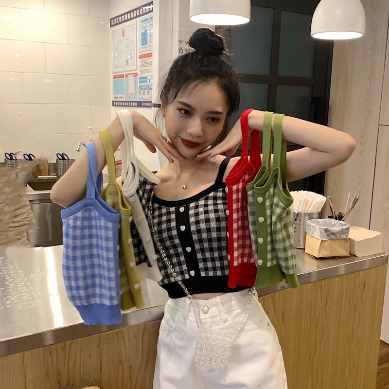 Korean Square Knit Crop Tank Top Square Style Korean (KOTAK LOVE)