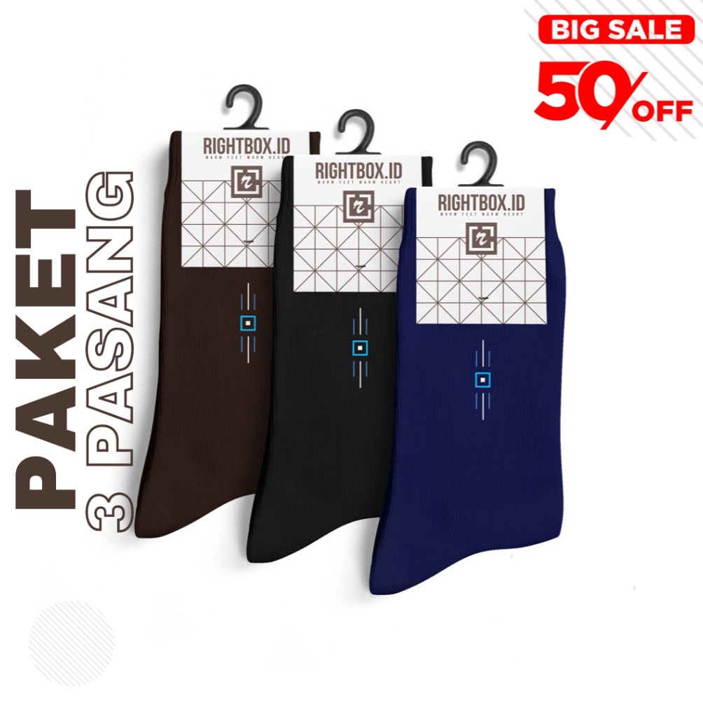 COD Rightbox, Paket 3 Pasang Kaos Kaki Kantor Rightbox, Motif Minimalis, Allsize Dewasa 9446