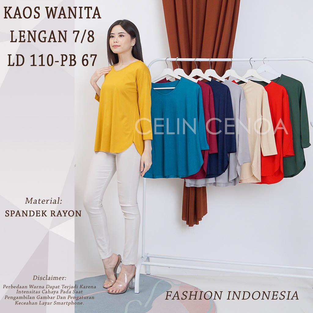 Kaos Wanita 7/8 Ld 110-Pj 67 / Kaos Polos Wanita Kaos Cewek Spandek Rayon 7/8 T-Shirt Wanita Lengan 
