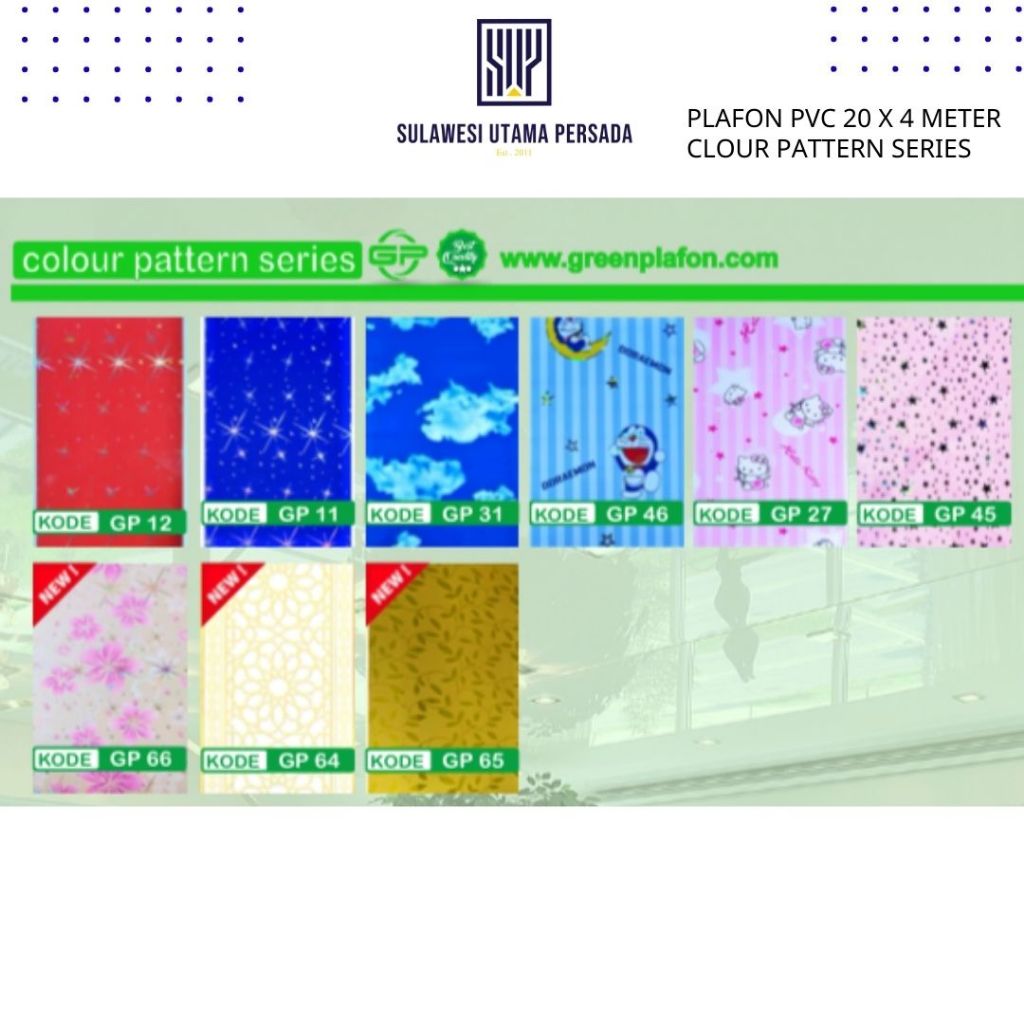 plafon pvc pattern series doraemon warna pink dan lainnya