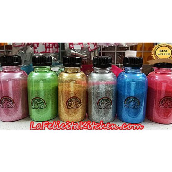 

◕‿◕ 100G GOLD SILVER RED BLUE PINK BLACK GREEN RAINBOW PELANGI SHINE GLITTER COTTON CANDY SPRINKLES SANDING SUGAR GULA EMAS KUE CAKE warna warni rainbow pelangi cotton candy gold emas manis ㊬