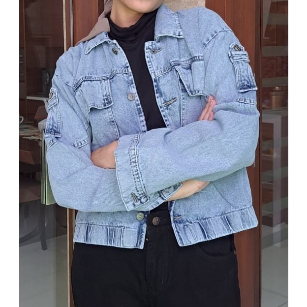Jaket Jeans Polos Basic Denim Jacket Crop Fit to XXL Slavina Jacket - DLINE